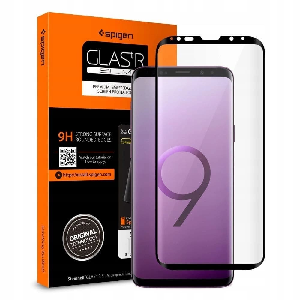 Edzett üveg Spigen GLAS.tR Case Friendly Galaxy S9+ Plus Fekete - 1