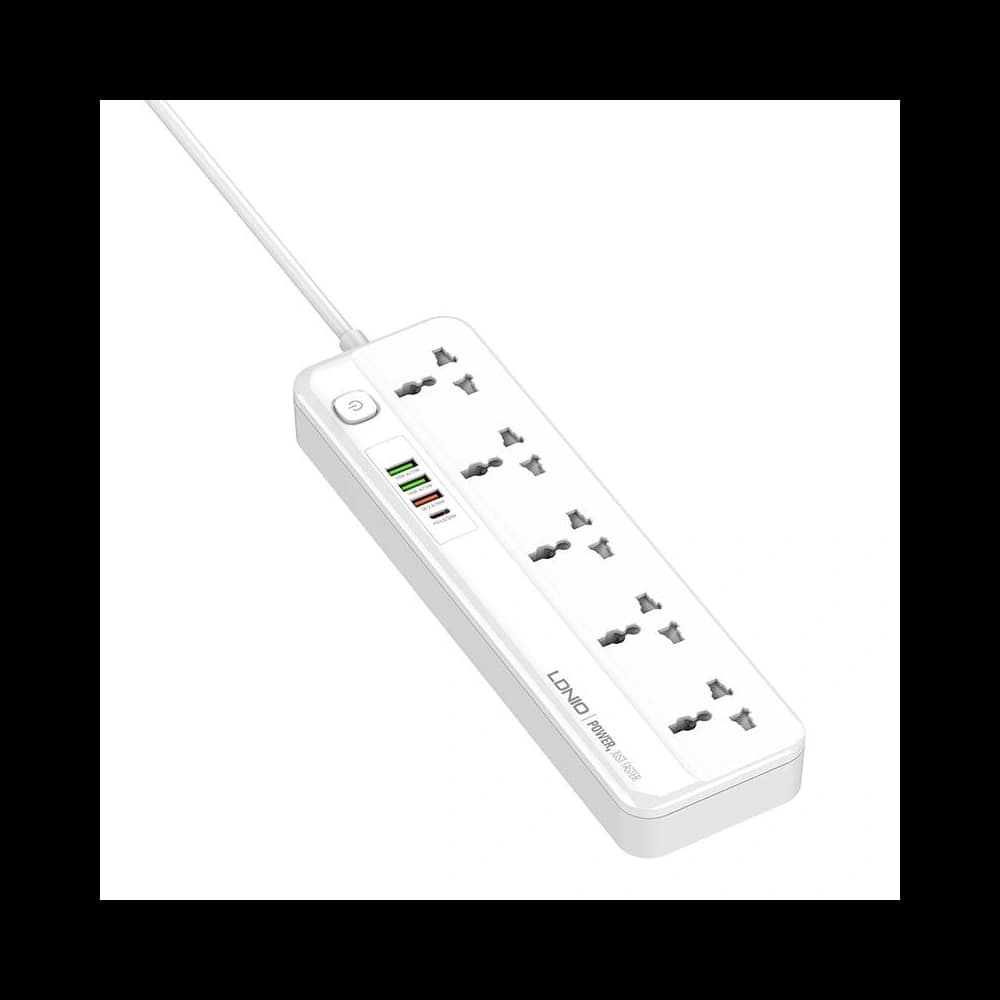 Power strip with 5 AC outlets, 3x USB, USB-C, LDNIO SC5415, 2500W (white) - 2