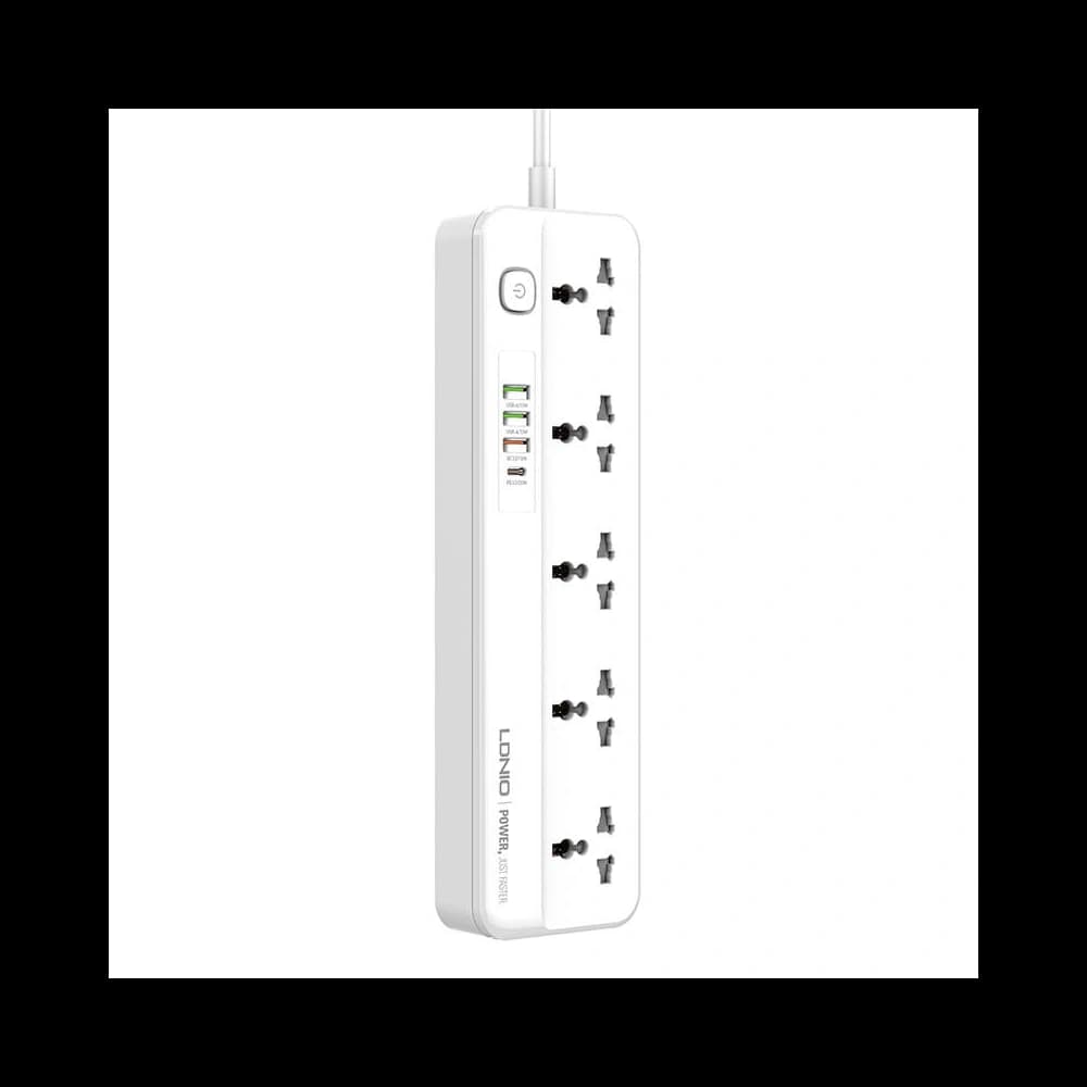 Power strip with 5 AC outlets, 3x USB, USB-C, LDNIO SC5415, 2500W (white) - 4
