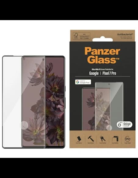 PanzerGlass Gehärtetes Glas Ultra-Wide Fit Google Pixel 7 Pro Bildschirm Schutz Antibakteriell schwarz/schwarz 4773