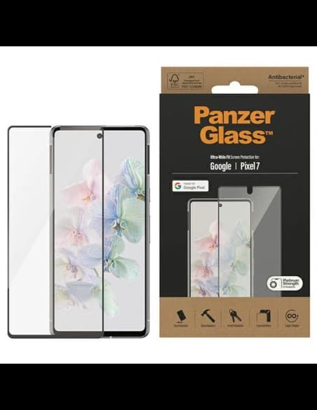 PanzerGlass Gehärtetes Glas Ultra-Wide Fit Google Pixel 7 Bildschirm Schutz Antibakteriell schwarz/schwarz 4772