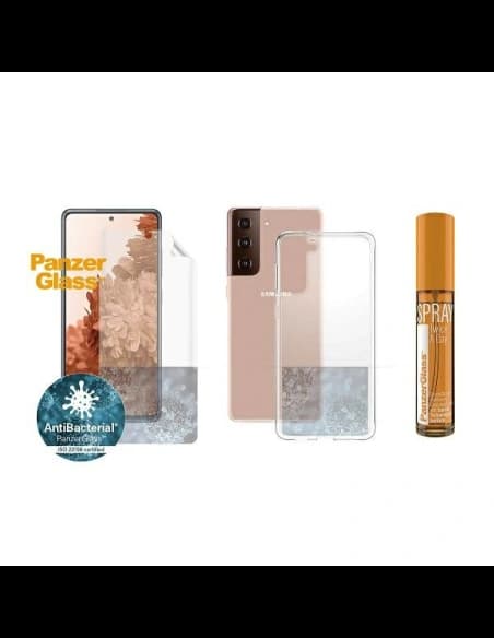 PanzerGlass Samsung Start Kit Galaxy S21+ Plus TPU Bildschirmschutz, ClearCase, Spray 30ml