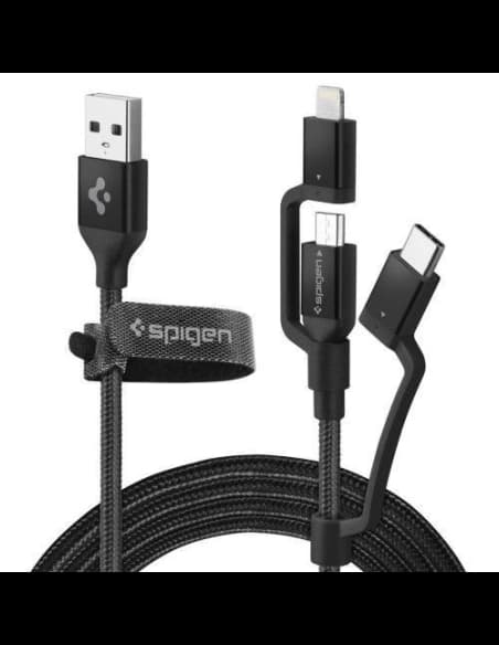 Spigen C10I3 3w1 USB-C, Lightning & microUSB Kábel 150cm Fekete