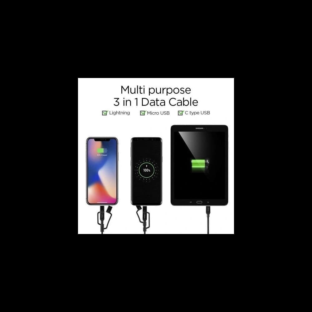 Spigen C10I3 3w1 USB-C, Lightning & microUSB Kábel 150cm Fekete - 5