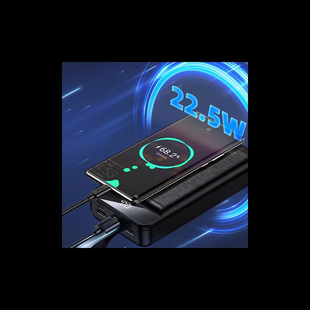 Powerbank AWEI P140K 30000mAh 22.5W negru/black 3xUSB/PD/Lightning display + lampă LED - 4