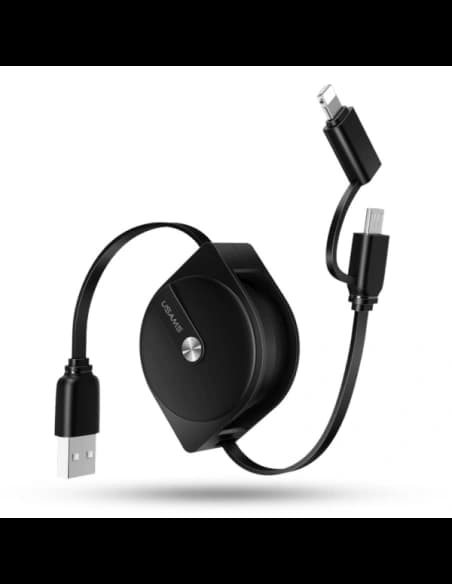 Kabel zwijany USAMS U1 US-SJ192 2w1 USB-A/Lightning/microUSB 1m czarny/black