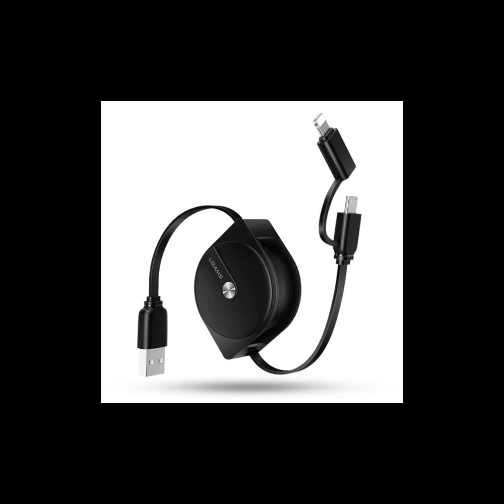 Kábel tekercses USAMS U1 US-SJ192 2w1 USB-A/Lightning/microUSB 1m fekete/black - 1