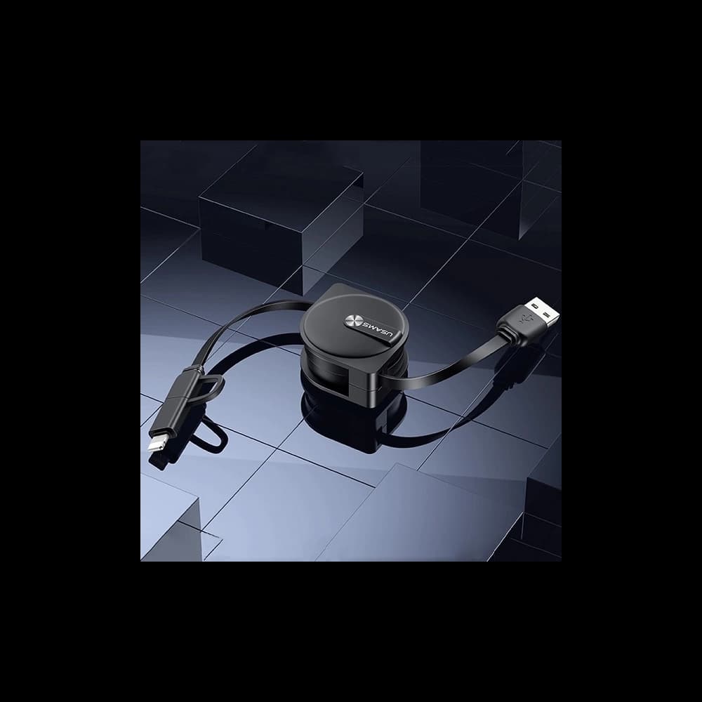 Kábel tekercses USAMS U1 US-SJ192 2w1 USB-A/Lightning/microUSB 1m fekete/black - 2