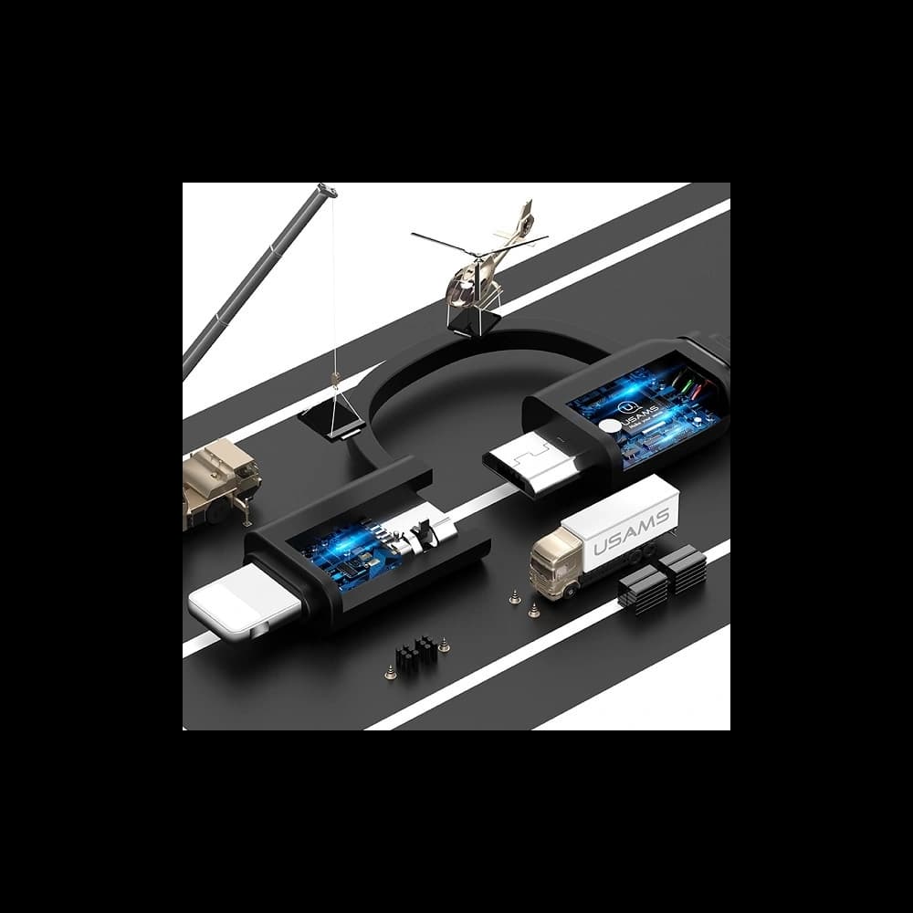 Kábel tekercses USAMS U1 US-SJ192 2w1 USB-A/Lightning/microUSB 1m fekete/black - 5