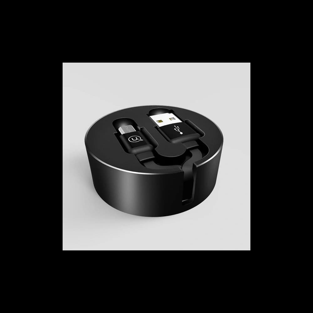 USAMS U-Bin US-SJ163 USB-A/microUSB 2A 1m fekete/kábel spirálos - 2