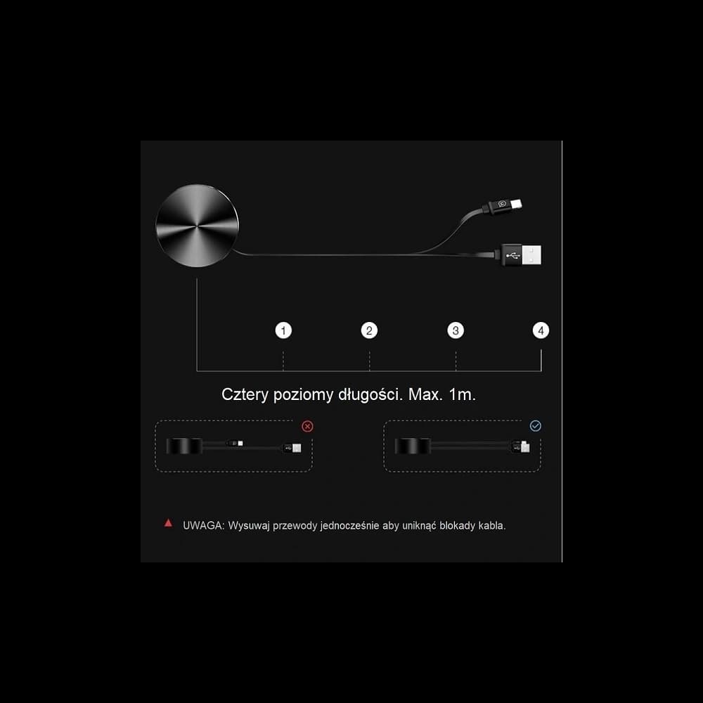 USAMS U-Bin US-SJ163 USB-A/microUSB 2A 1m fekete/kábel spirálos - 6