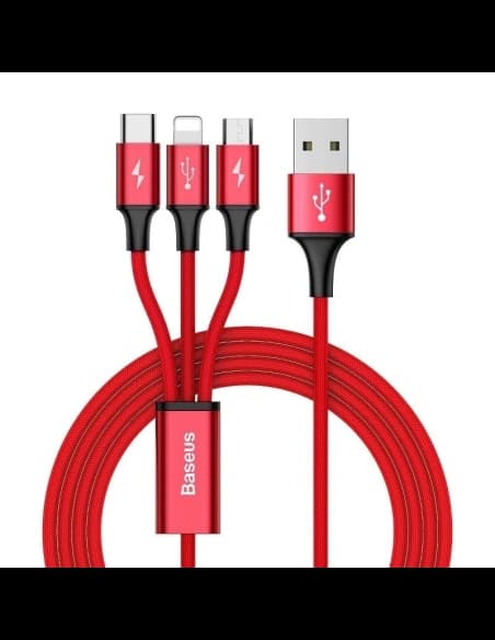 USB kábel Baseus Rapid 3w1 Type C / Lightning / Micro 3A 1,2M - piros