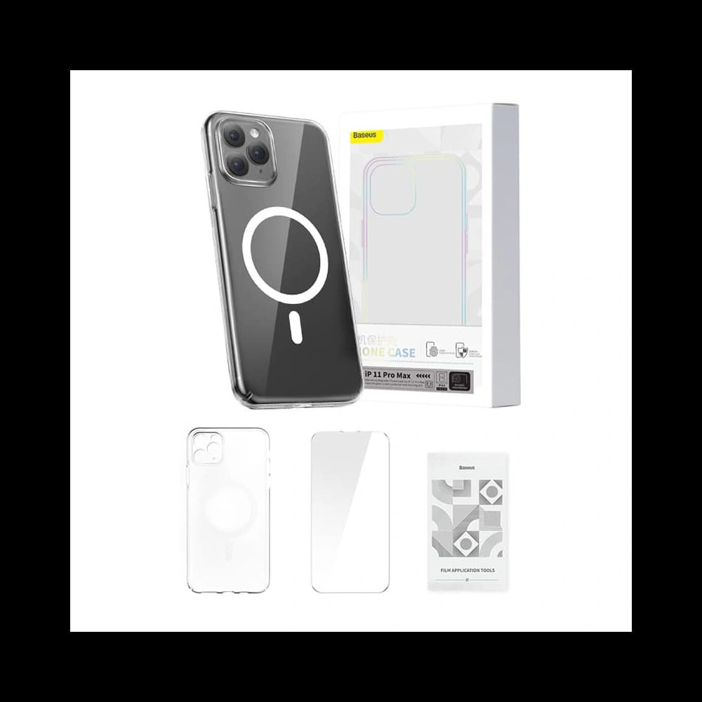 Baseus Apple Carcasă Magnetic Crystal Clear iPhone 11 Pro Max (transparent) + sticlă călită + kit de curățare