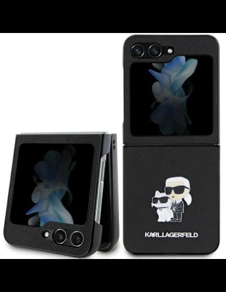 Etui Karl Lagerfeld KLHCZF5SAKCNPK Samsung Galaxy Z Flip5 kemény tok Saffiano Karl&Choupette Pin fekete/black