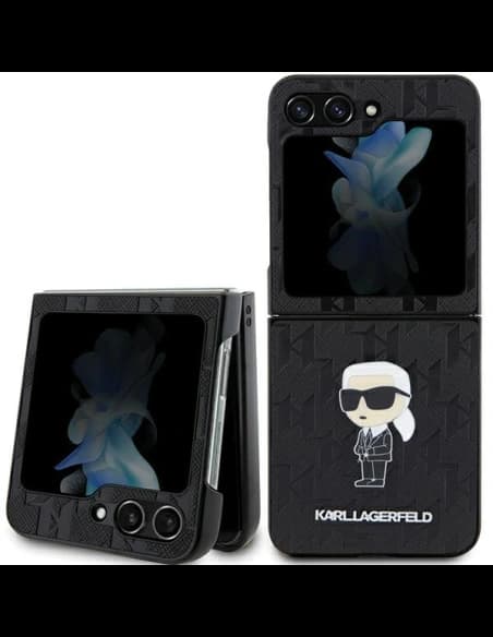 Etui Karl Lagerfeld KLHCZF5SAPKINPK Samsung Galaxy Z Flip5 kemény tok Saffiano Monogram Ikonik Pin fekete/black