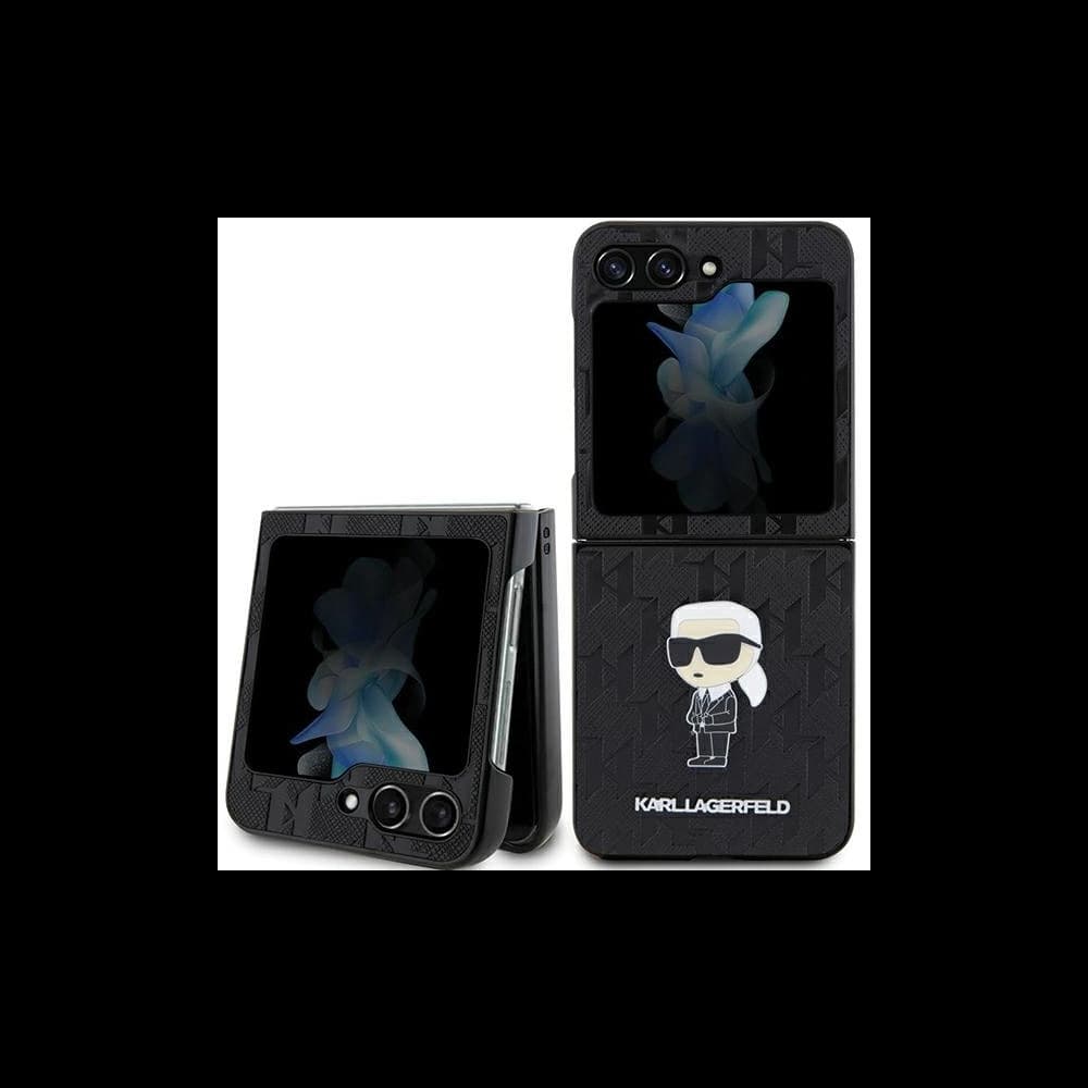 Etui Karl Lagerfeld KLHCZF5SAPKINPK Samsung Galaxy Z Flip5 kemény tok Saffiano Monogram Ikonik Pin fekete/black