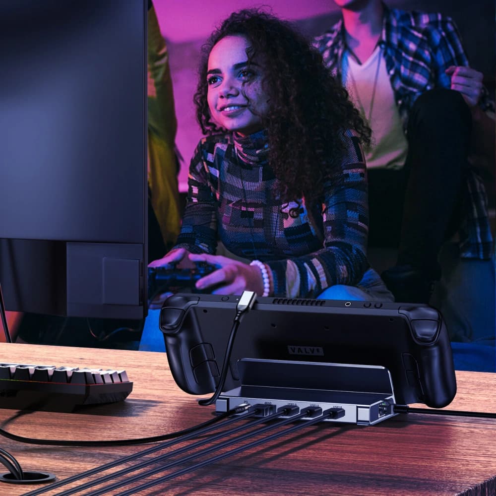 Choetech HUB M52 pentru Valve Steam Deck Adaptor LCD / OLED USB-C / USB-C PD, USB-A, HDMI, RJ45 gri - 7