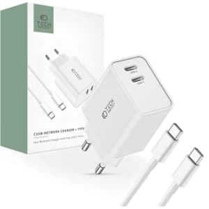 Ładowarka sieciowa Tech-Protect C35W, 2xUSB-C, PD, 35W + kabel USB-C biała