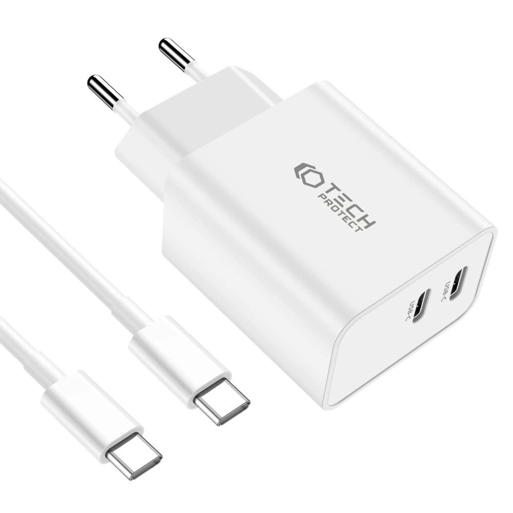 Ładowarka sieciowa Tech-Protect C35W, 2xUSB-C, PD, 35W + kabel USB-C biała - 3