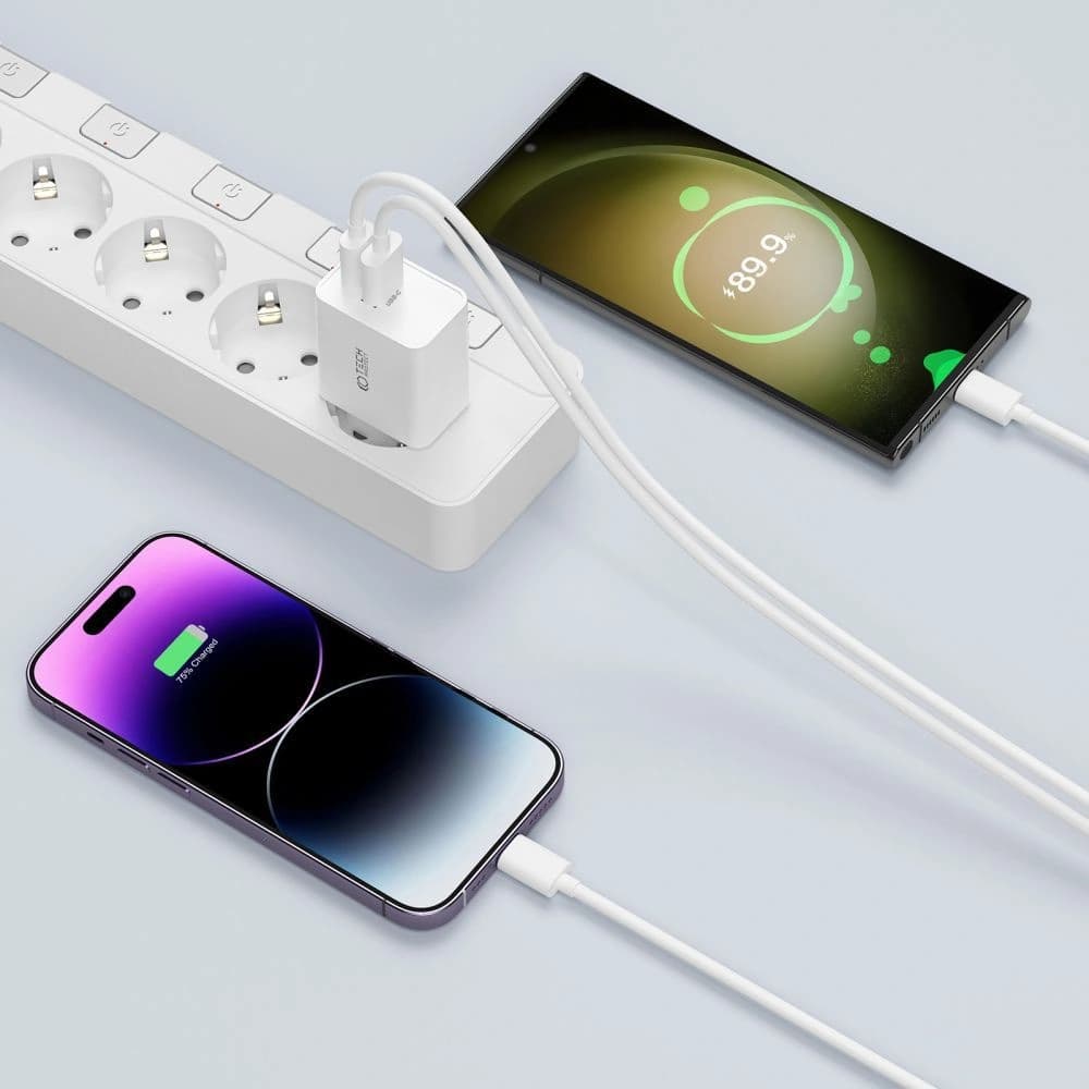 Ładowarka sieciowa Tech-Protect C35W, 2xUSB-C, PD, 35W + kabel USB-C biała - 8