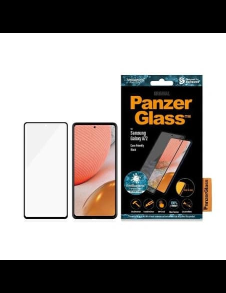 Tvrzené sklo PanzerGlass E2E Microfracture Samsung Galaxy A72 Case Friendly AntiBacterial černé