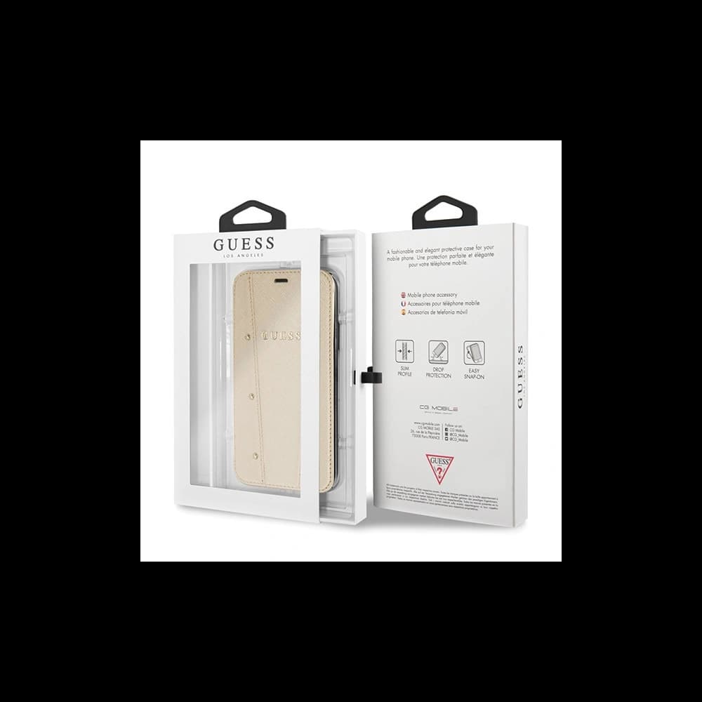 Etui Guess GUFLBKPXKAILGO Apple iPhone X / XS kniha Kaia Saffiano zlatý/gold - 6