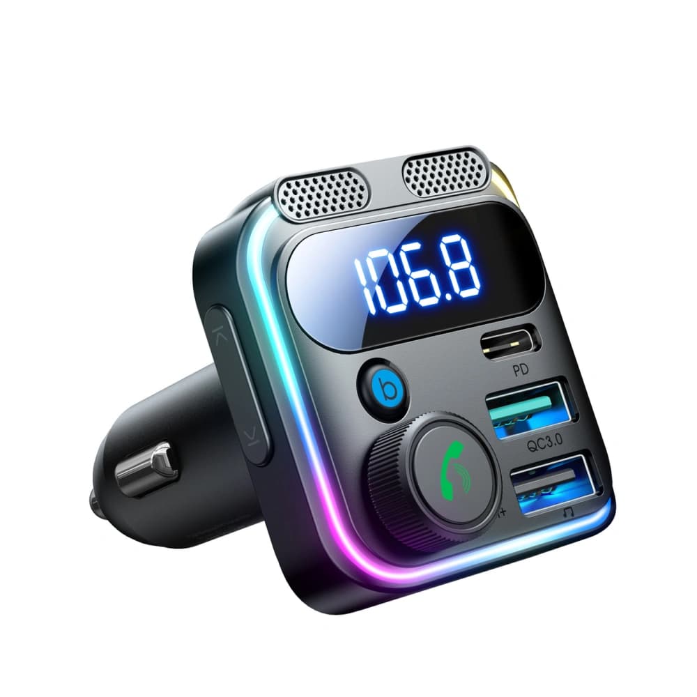 Joyroom Transmițător FM JR-CCB01 2xUSB-A USB-C 48W cu microfon dublu negru - 1