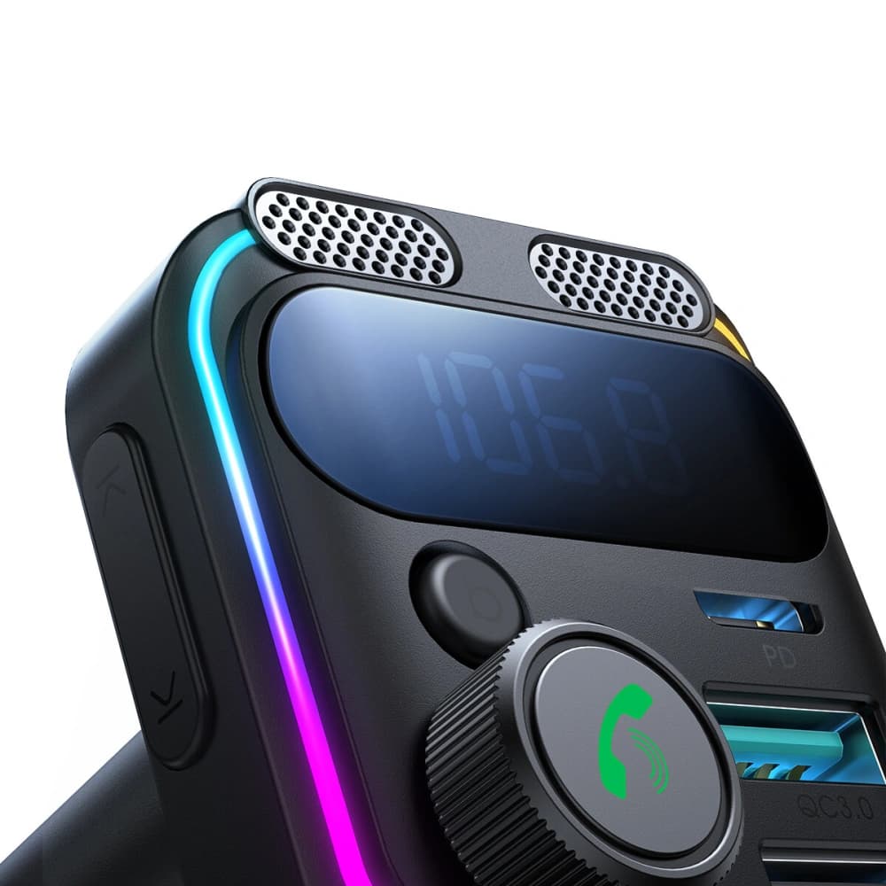 Joyroom Transmițător FM JR-CCB01 2xUSB-A USB-C 48W cu microfon dublu negru - 3