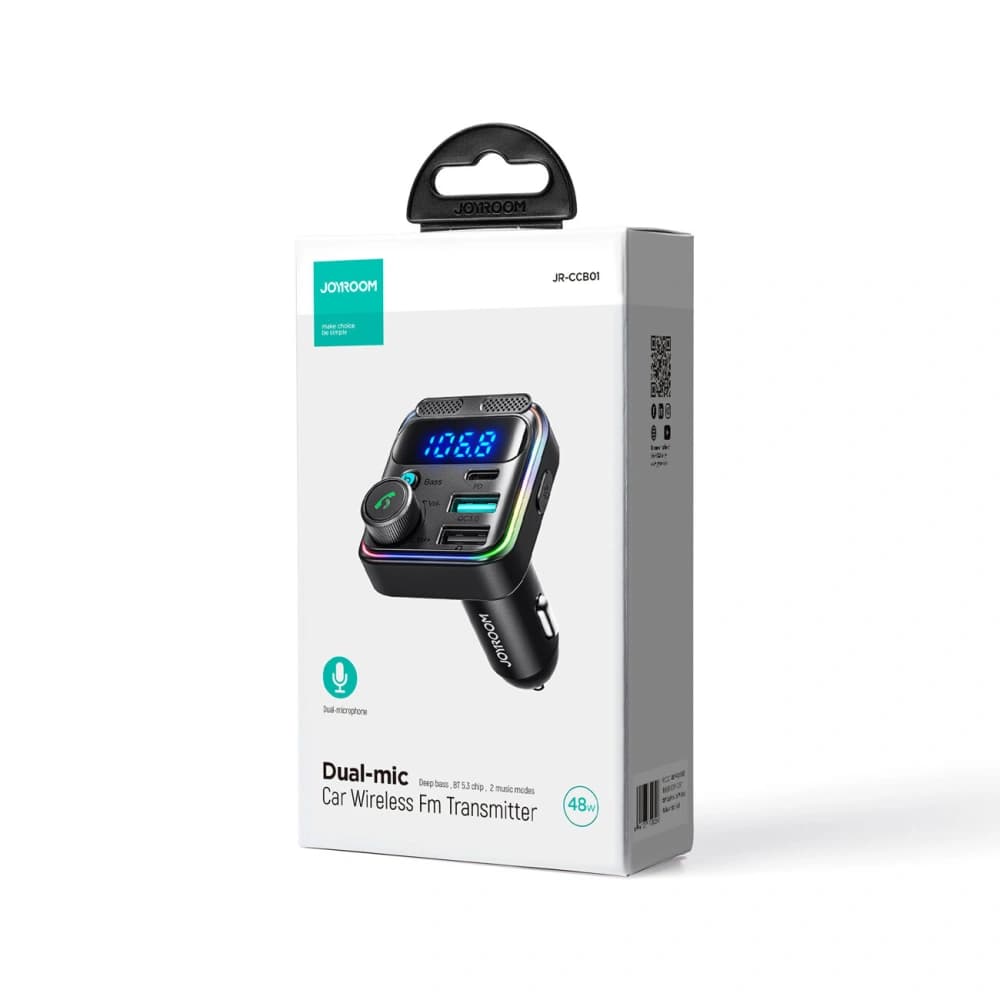 Joyroom Transmițător FM JR-CCB01 2xUSB-A USB-C 48W cu microfon dublu negru - 5