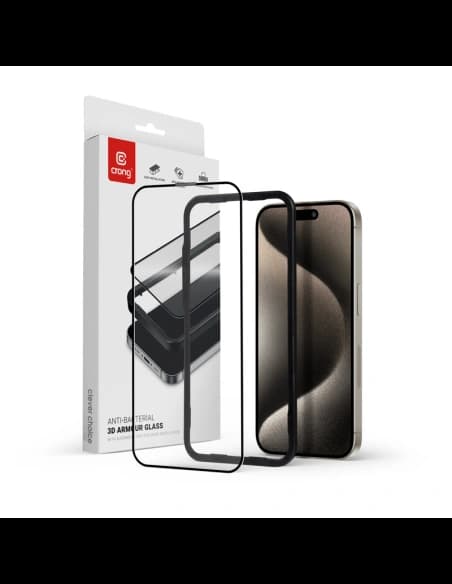 Crong Anti-Bacterial 3D Armour Glass Apple iPhone 15 Pro Max + installation frame