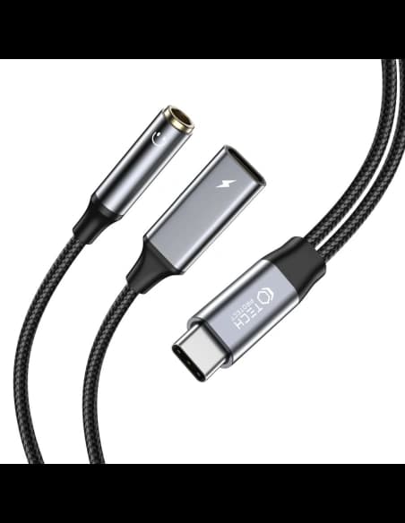 Kabel Tech-Protect Ultraboost adapter USB-C / USB-C, mini jack 3.5mm Black