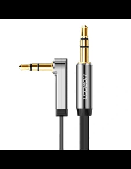 Plochý úhlový audio kabel UGREEN AV119 AUX mini jack 3,5 mm 0,5 m černý