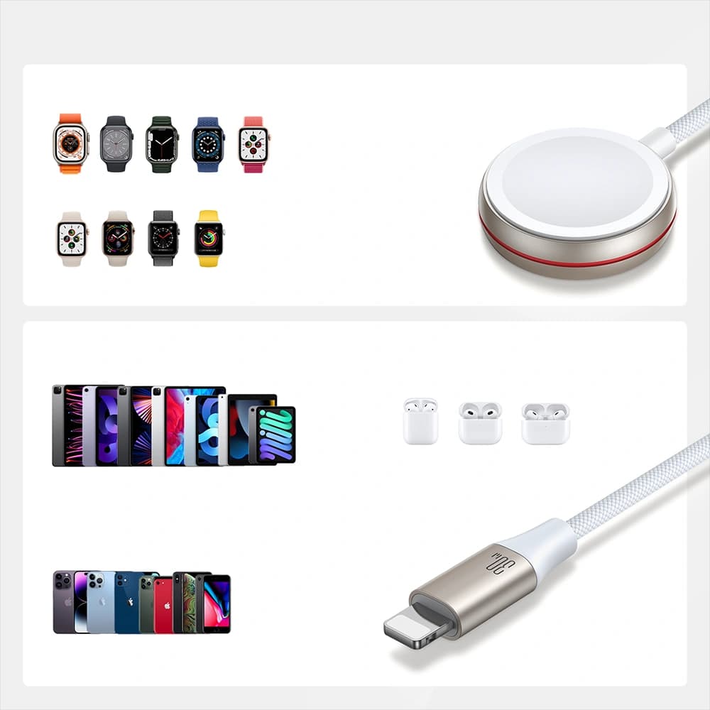 Joyroom Apple 1.5m 2-in-1 cablu S-IW011 USB-C / Lightning, încărcător inductiv pentru ceas alb - 14