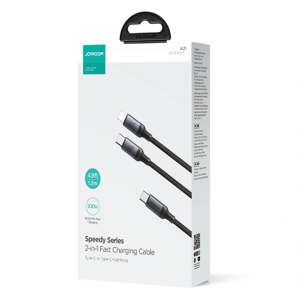 Kabel 2w1 Joyroom Speedy Series SA21-1T2 USB-C / USB-C, Lightning 100W 1.5m czarny - 5
