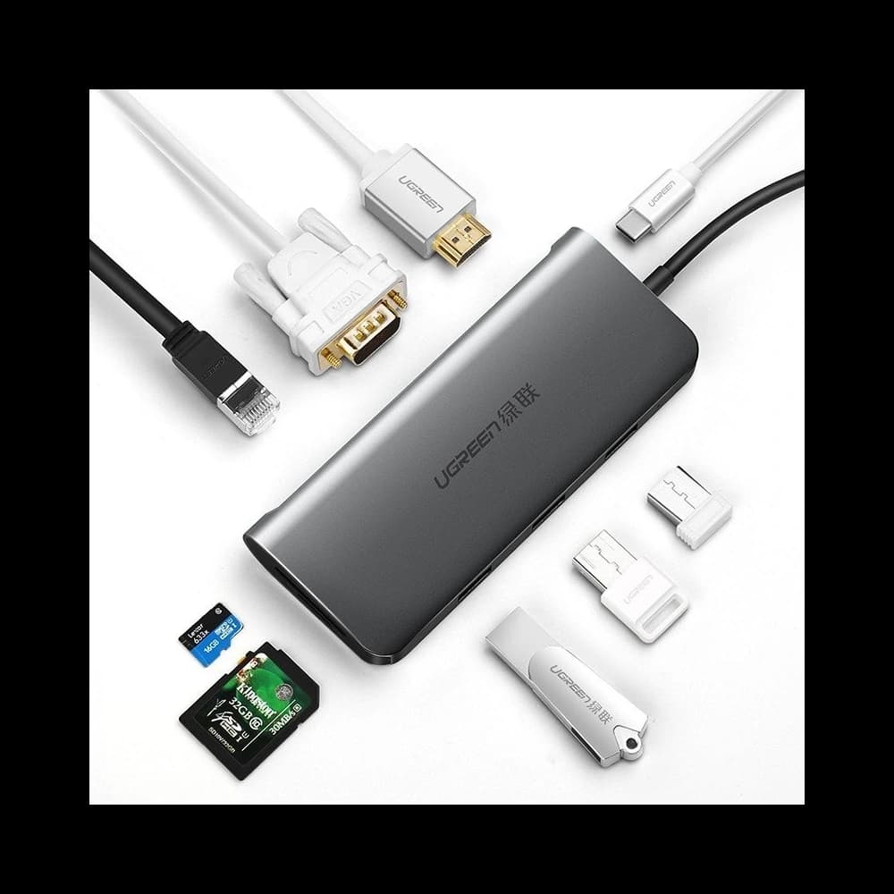 Adaptér hub 9v1 UGREEN USB-C na HDMI 4K, 3x USB 3.0, Typ-C PD, RJ45, SD, Micro SD, VGA - 2