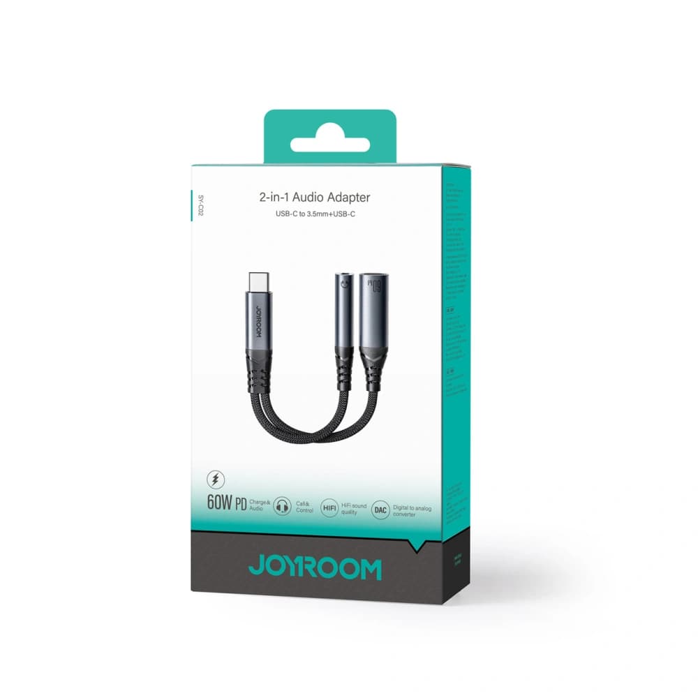 Joyroom 3.5mm Adaptor 2-in-1 DAC SY-C02 USB-C / USB-C, mini jack negru - 5