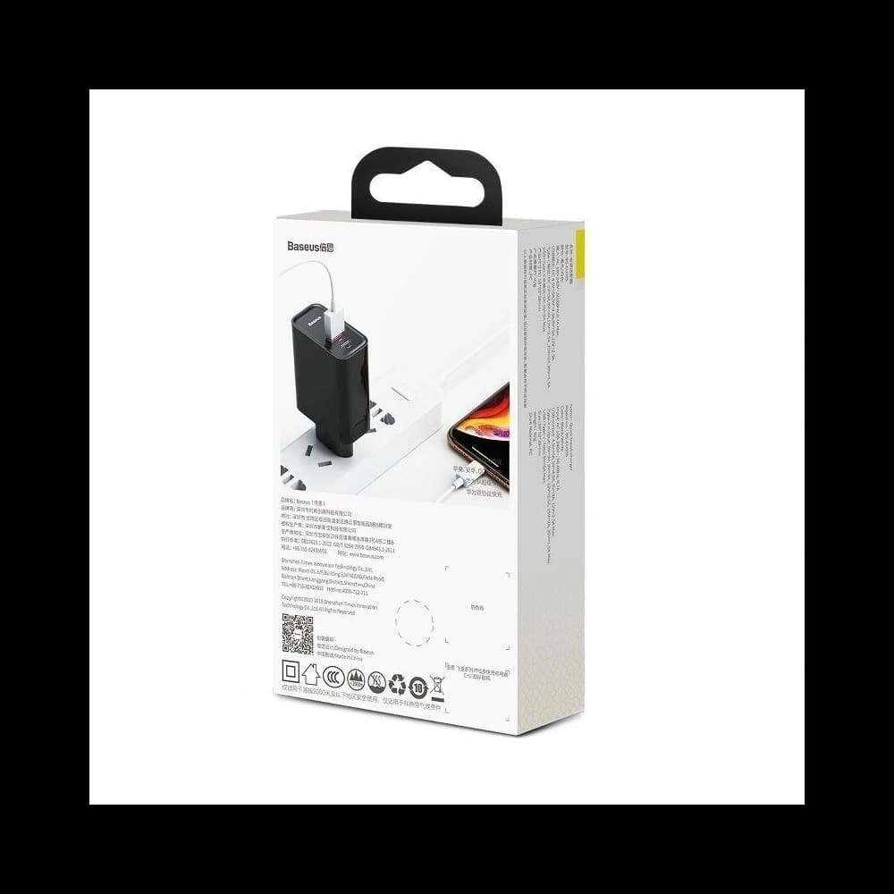 Rychlá síťová nabíječka Baseus PD + QC 3.0 30W (černá) - 7