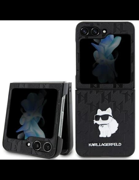 Etui Karl Lagerfeld KLHCZF5SAPCHNPK Samsung Galaxy Z Flip5 kemény tok Saffiano Monogram Choupette Pin fekete/black