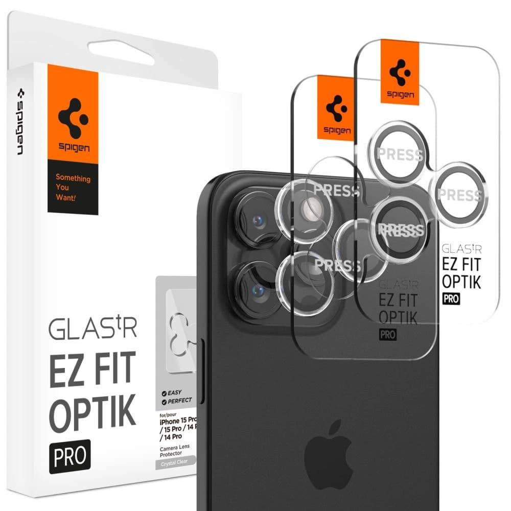 Spigen Optik.tr ez Fit Camera Protector Apple iPhone 14 Pro / 14 Pro Max / 15 Pro / 15 Pro Max / 16 Pro / 16 Pro Max / 17 Pro / 17 Pro Max Crystal Clear [2 PACK] - 1
