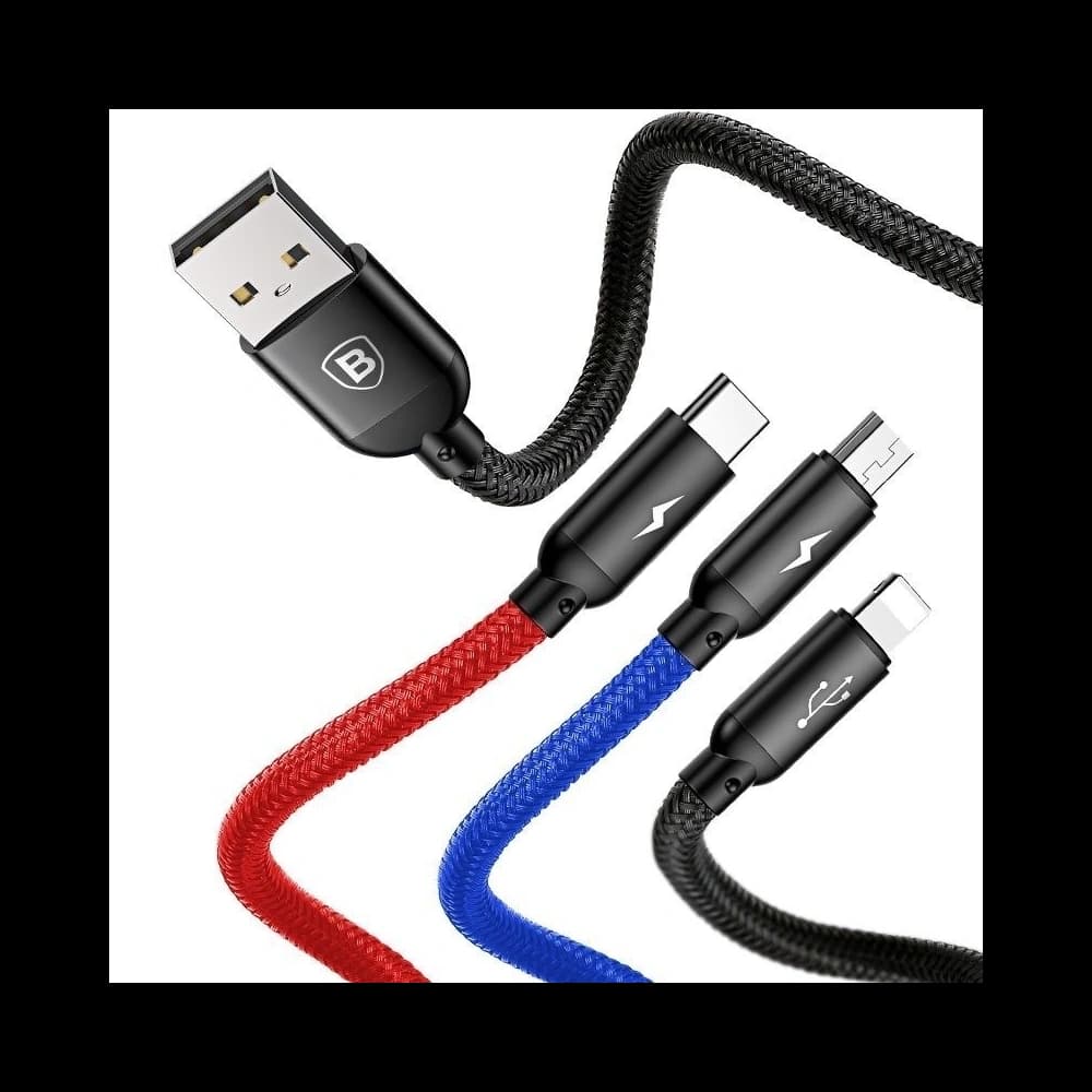 USB kábel Baseus 3w1 USB-C / Lightning / Micro 3A 1,2m ( fekete) - 2