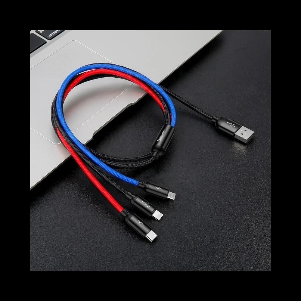 USB kábel Baseus 3w1 USB-C / Lightning / Micro 3A 1,2m ( fekete) - 10