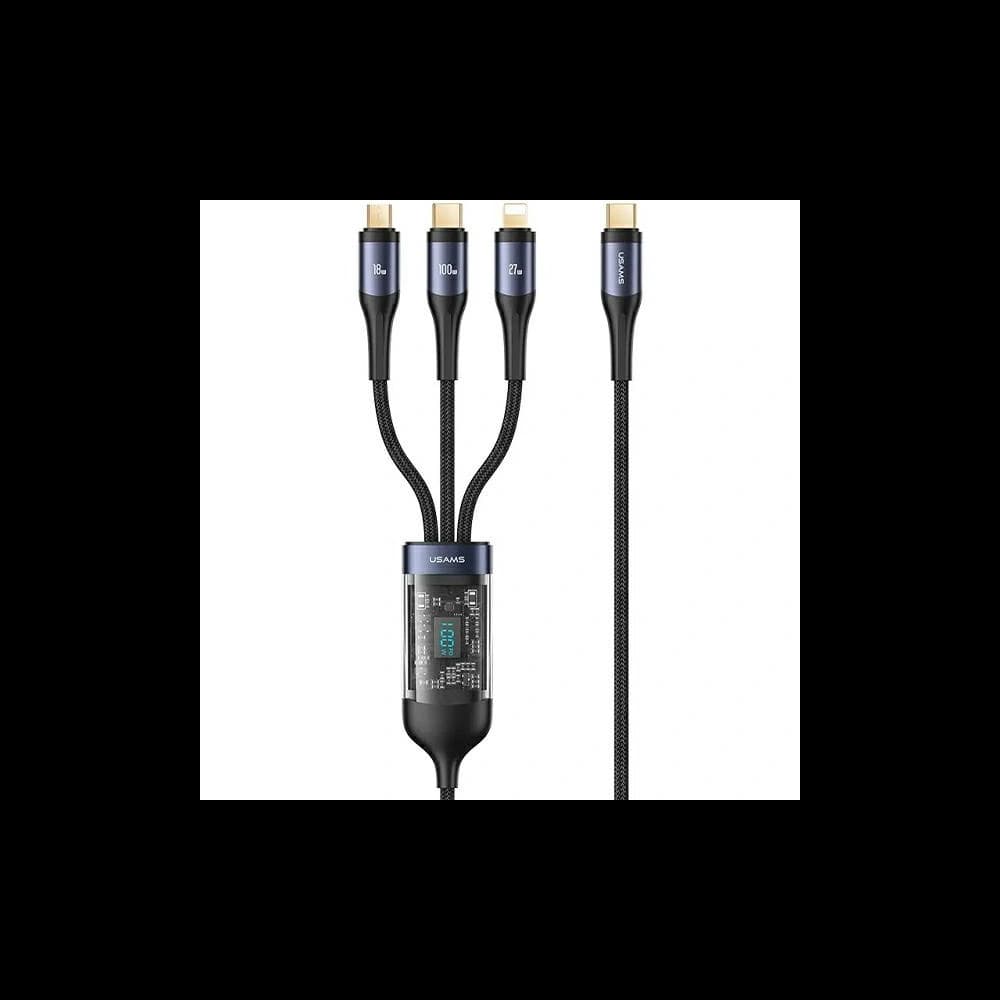 Kábel 3w1 USAMS US-SJ600 USB-C / Lightning / microUSB / USB-C 100W 1,2m fekete/black - 1