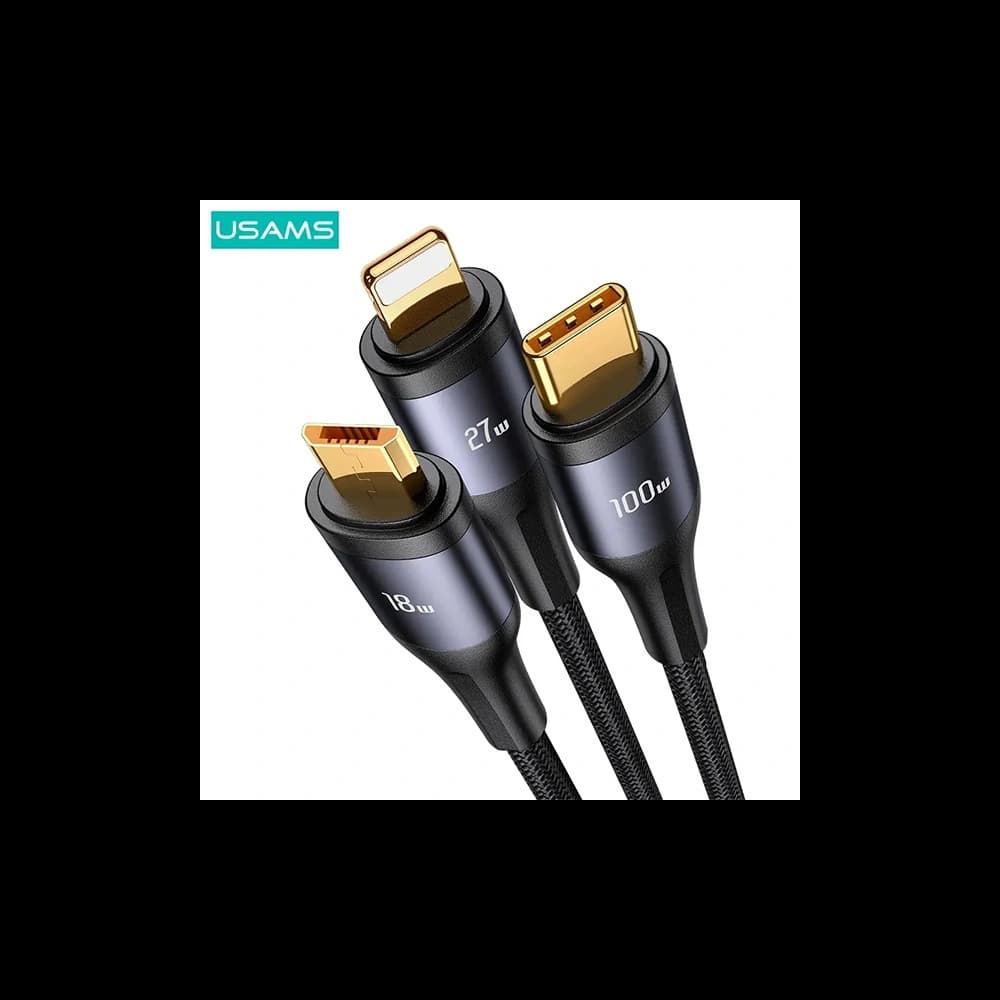 Kábel 3w1 USAMS US-SJ600 USB-C / Lightning / microUSB / USB-C 100W 1,2m fekete/black - 3