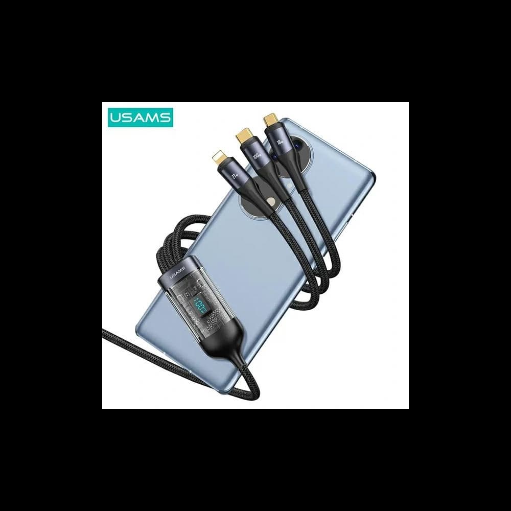 Kábel 3w1 USAMS US-SJ600 USB-C / Lightning / microUSB / USB-C 100W 1,2m fekete/black - 6