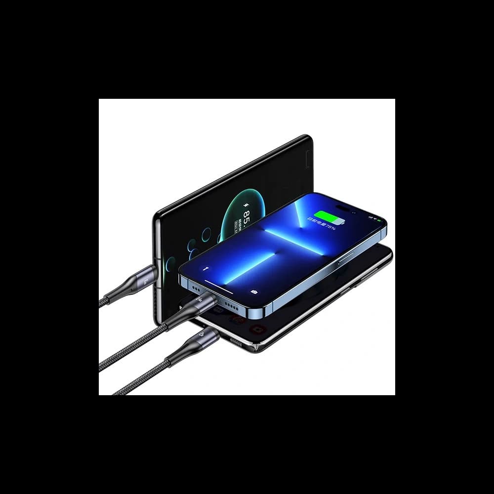 Kábel 3w1 USAMS US-SJ582 USB-A / Lightning / microUSB / USB-C 66W 1,2m fekete/black - 2