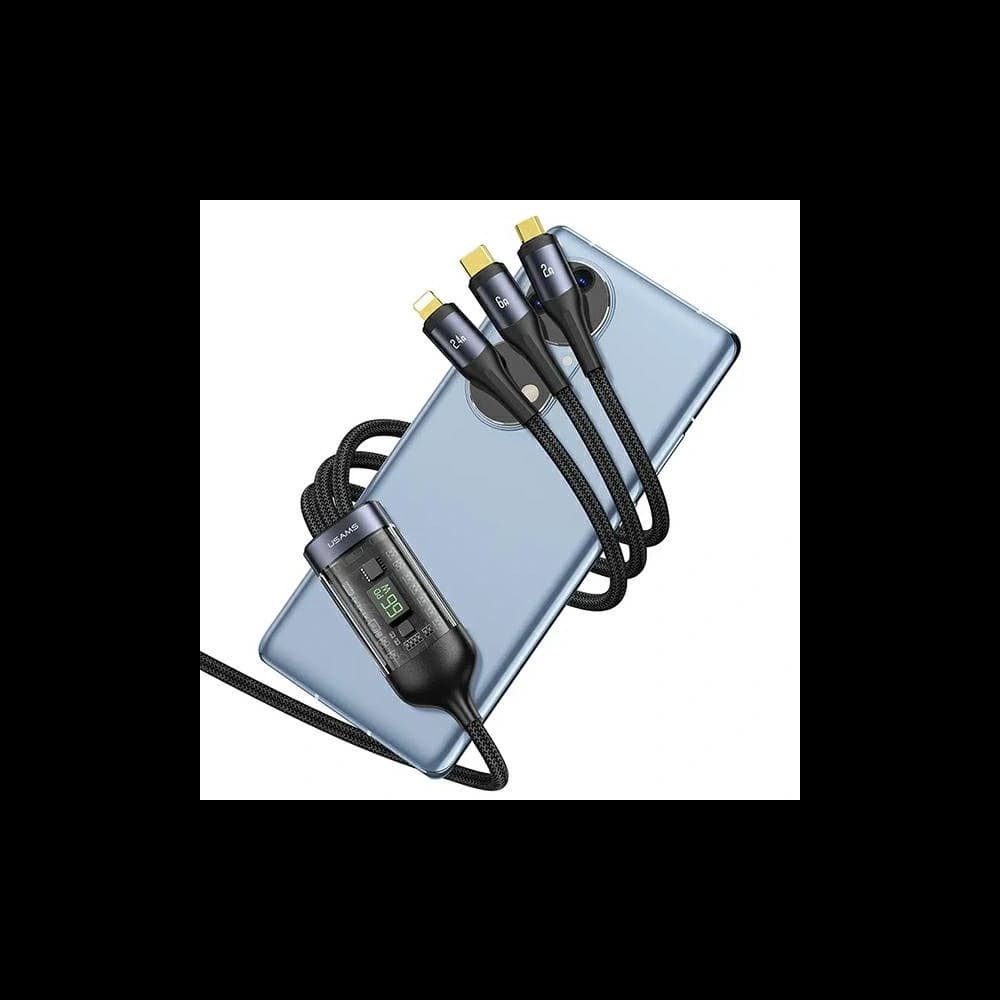 Kábel 3w1 USAMS US-SJ582 USB-A / Lightning / microUSB / USB-C 66W 1,2m fekete/black - 6