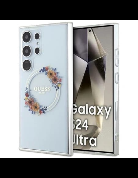Etui Guess GUHMS24LHFWFCT Samsung Galaxy S24 Ultra hardcase IML Flowers Wreath MagSafe průhledný/transparentní