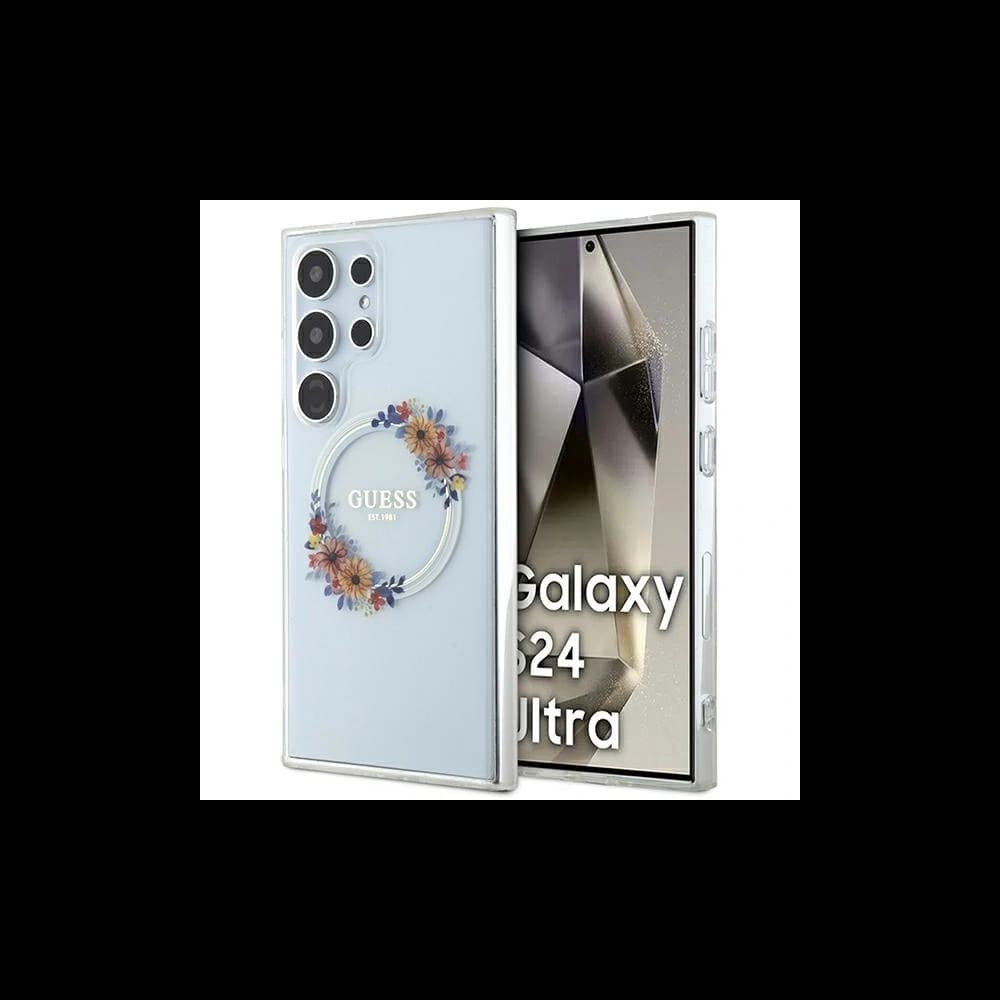 Etui Guess GUHMS24LHFWFCT Samsung Galaxy S24 Ultra hardcase IML Flowers Wreath MagSafe průhledný/transparentní
