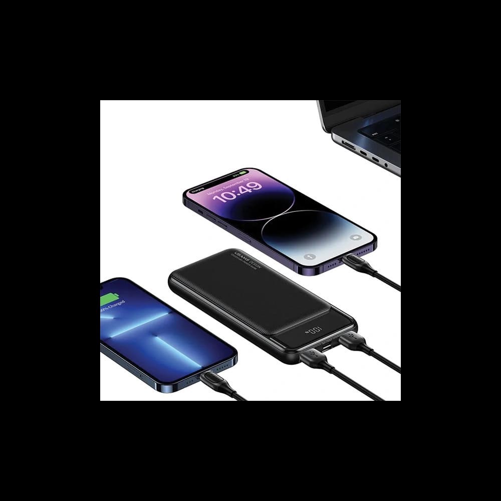 Powerbank USAMS US-CD202 30000mAh microUSB, USB-A, USB-C, 10W cu display negru/black - 3