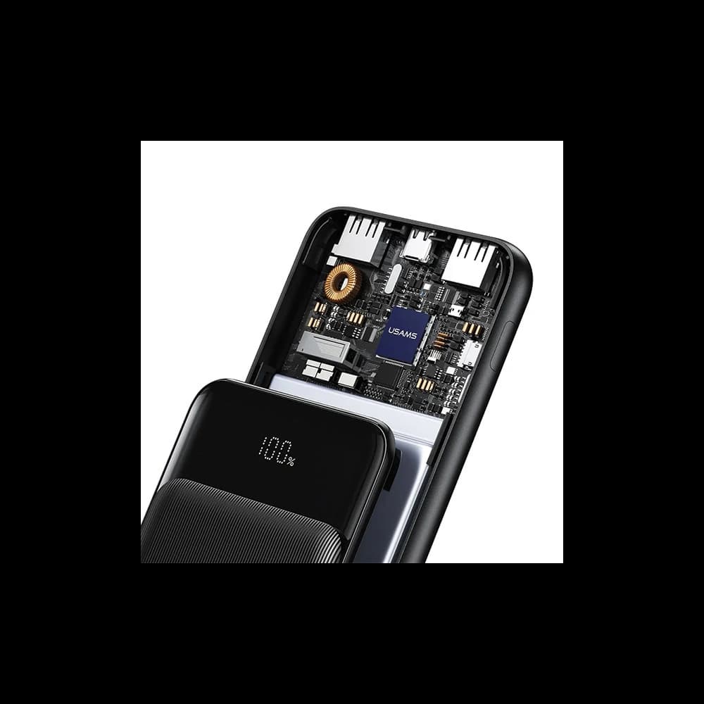 Powerbank USAMS US-CD202 30000mAh microUSB, USB-A, USB-C, 10W cu display negru/black - 5